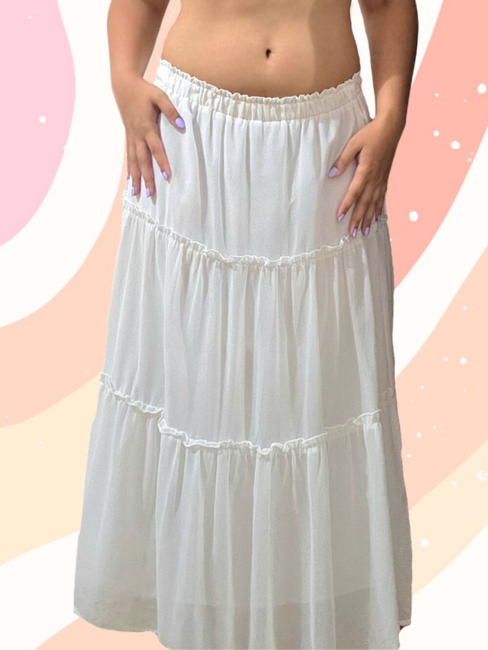 SHEIN White Tiered Maxi Skirt with Elastic Waist